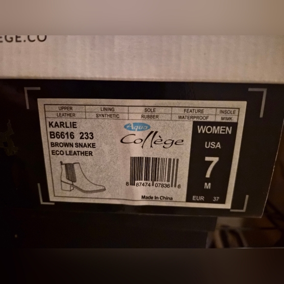 NIB Aqua College Karlie Womens Waterproof ECO LEATHER Booties Brown Snake  7M - Picture 4 of 10